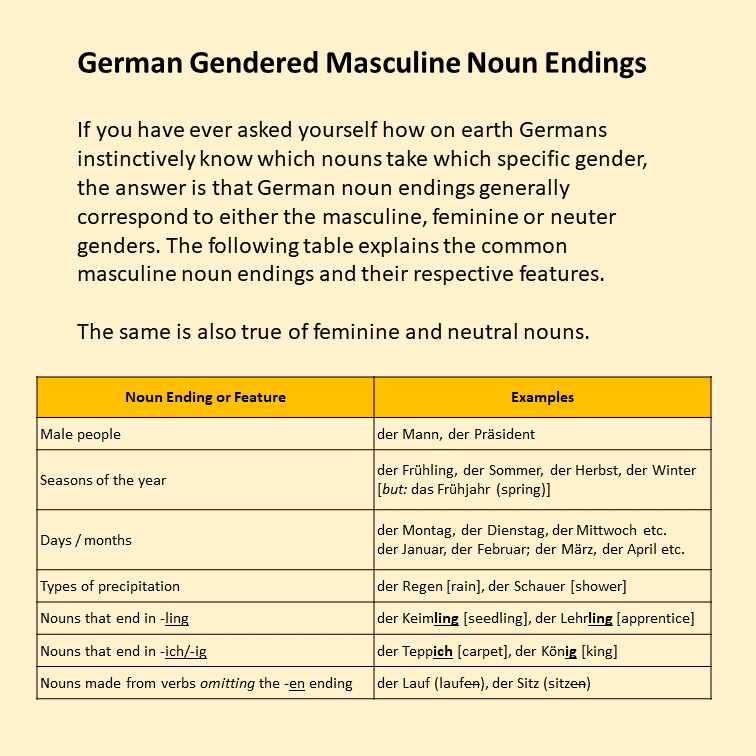 German Gendered Nouns Masculine Private German Lessons